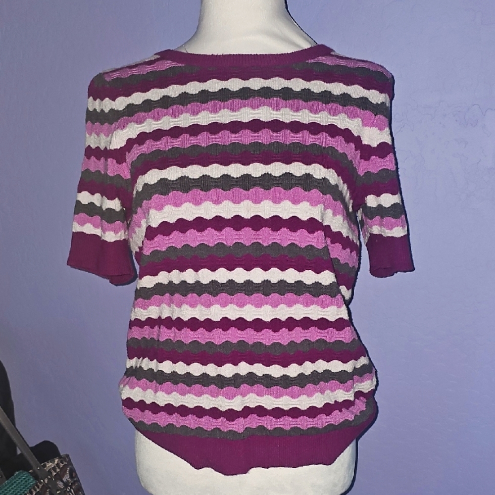 Liz Claiborne Purple and Gray Knit Top Large
